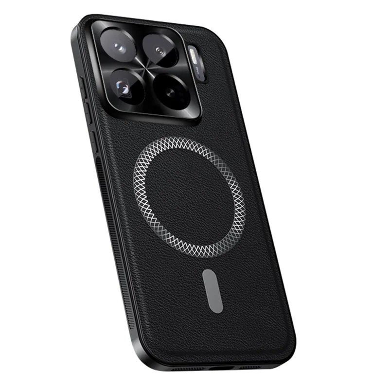 Pour Xiaomi 15S Pro Étui Compatible avec MagSafe PU TPU PC Coque Arrière de Téléphone avec Cadre d'Objectif Métallique - Noir
