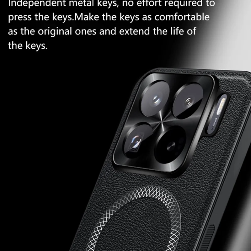 Pour Xiaomi 15S Pro Étui Compatible avec MagSafe PU TPU PC Coque Arrière de Téléphone avec Cadre d'Objectif Métallique - Noir