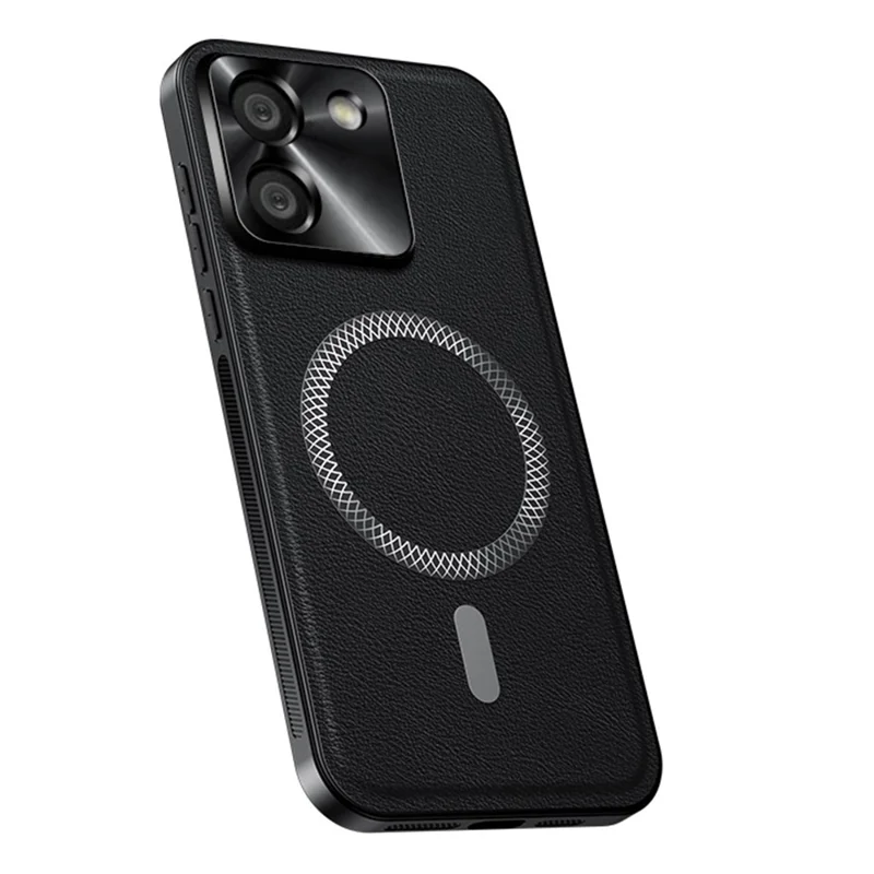 Pour étui Xiaomi Poco M7 Pro 5G Compatible avec MagSafe, Housse de téléphone en PU TPU PC avec Cadre de Lentille Métallique - Noir