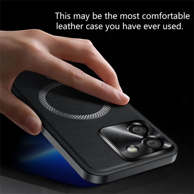 Pour étui Xiaomi Poco M7 Pro 5G Compatible avec MagSafe, Housse de téléphone en PU TPU PC avec Cadre de Lentille Métallique - Noir