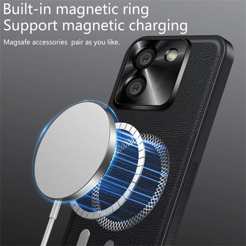 Pour étui Xiaomi Poco M7 Pro 5G Compatible avec MagSafe, Housse de téléphone en PU TPU PC avec Cadre de Lentille Métallique - Noir