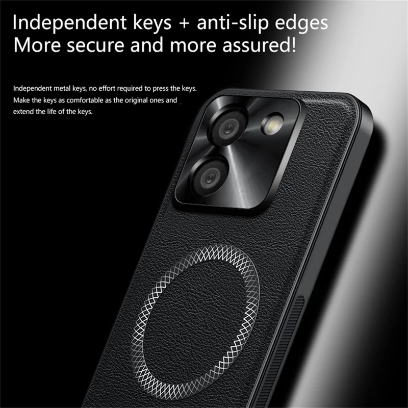 Pour étui Xiaomi Poco M7 Pro 5G Compatible avec MagSafe, Housse de téléphone en PU TPU PC avec Cadre de Lentille Métallique - Noir