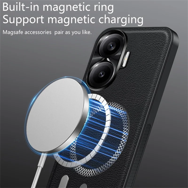 Capa para Xiaomi Redmi Turbo 4 Pro 5G Compatível com MagSafe em PU TPU PC com Moldura de Lente Metálica - Preto