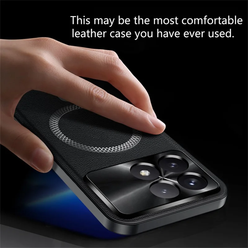 Pour Xiaomi Redmi K70E 5G / Poco X6 Pro 5G Étui Compatible avec MagSafe en PU TPU PC Coque Arrière de Téléphone avec Cadre de Lentille Métallique - Noir