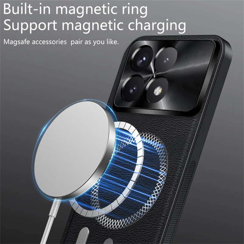Pour Xiaomi Redmi K70E 5G / Poco X6 Pro 5G Étui Compatible avec MagSafe en PU TPU PC Coque Arrière de Téléphone avec Cadre de Lentille Métallique - Noir