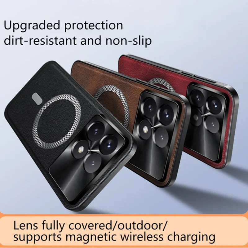 Pour Xiaomi Redmi K70E 5G / Poco X6 Pro 5G Étui Compatible avec MagSafe en PU TPU PC Coque Arrière de Téléphone avec Cadre de Lentille Métallique - Noir