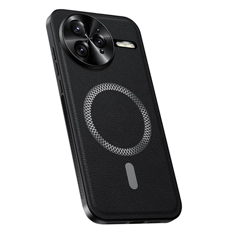 Чехол для Xiaomi Redmi K80 Pro 5G, совместимый с MagSafe, из ПУ, ТПУ и ПК с металлической рамкой для объектива - Черный