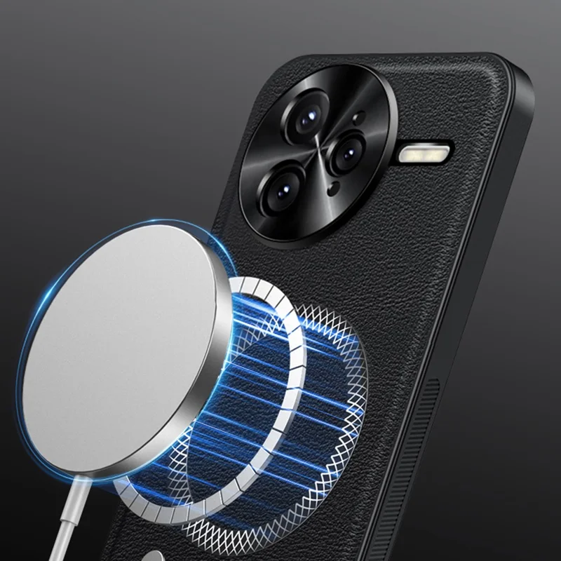 Чехол для Xiaomi Redmi K80 Pro 5G, совместимый с MagSafe, из ПУ, ТПУ и ПК с металлической рамкой для объектива - Черный
