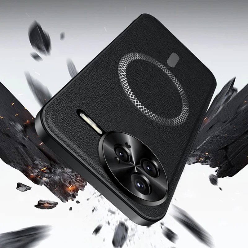 Чехол для Xiaomi Redmi K80 Pro 5G, совместимый с MagSafe, из ПУ, ТПУ и ПК с металлической рамкой для объектива - Черный