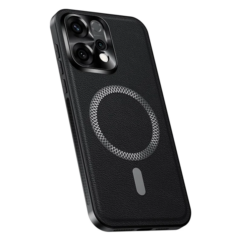 Cover per Oppo Reno14 5G (Globale) Compatibile con MagSafe, Cover Posteriore per Telefono in PU TPU PC con Cornice Metallica per Obiettivo - Nero