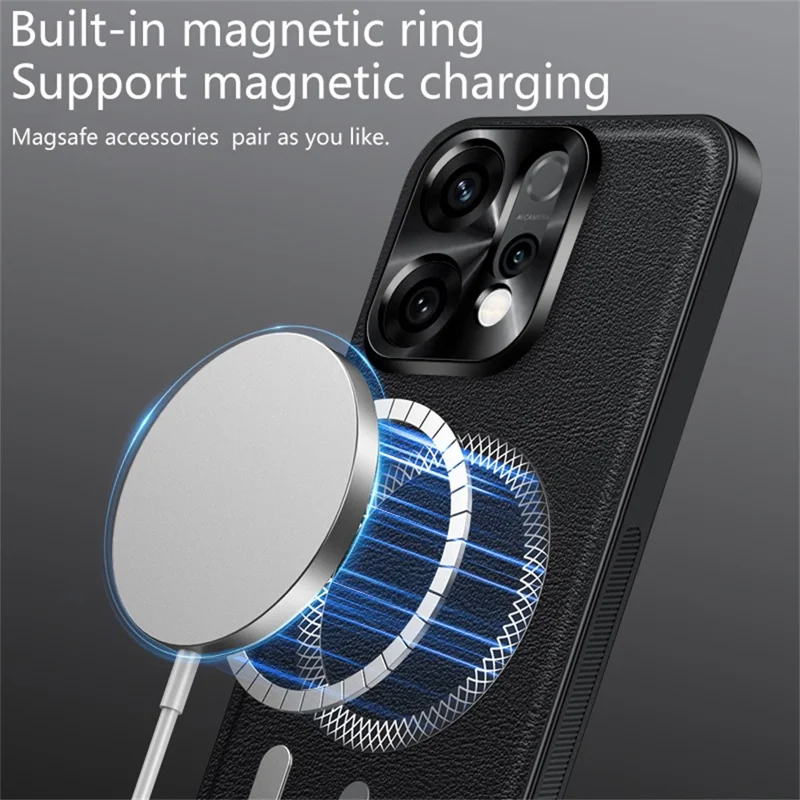 Cover per Oppo Reno14 5G (Globale) Compatibile con MagSafe, Cover Posteriore per Telefono in PU TPU PC con Cornice Metallica per Obiettivo - Nero