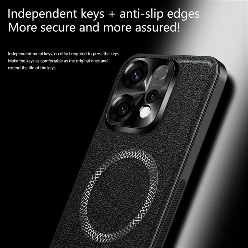 Cover per Oppo Reno14 5G (Globale) Compatibile con MagSafe, Cover Posteriore per Telefono in PU TPU PC con Cornice Metallica per Obiettivo - Nero