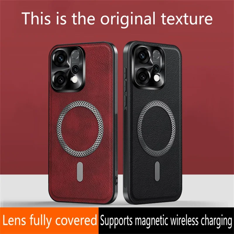 Cover per Oppo Reno14 5G (Globale) Compatibile con MagSafe, Cover Posteriore per Telefono in PU TPU PC con Cornice Metallica per Obiettivo - Nero
