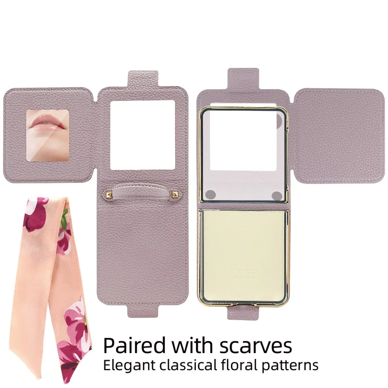 Funda para Samsung Galaxy Z Flip7 5G de Cuero PU + PC con Espejo - Morado