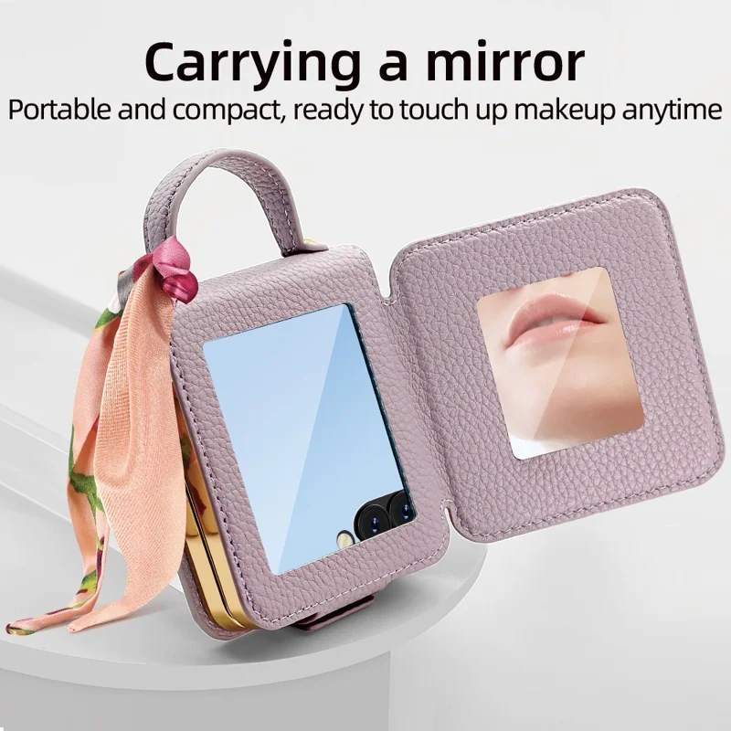 Funda para Samsung Galaxy Z Flip7 5G de Cuero PU + PC con Espejo - Morado