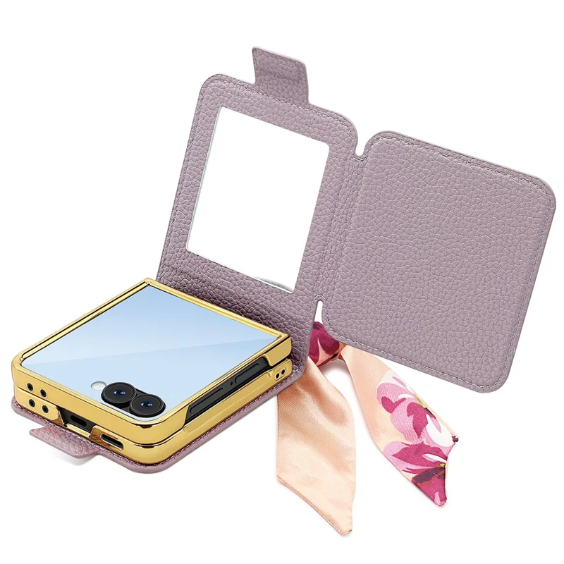Funda para Samsung Galaxy Z Flip7 5G de Cuero PU + PC con Espejo - Morado