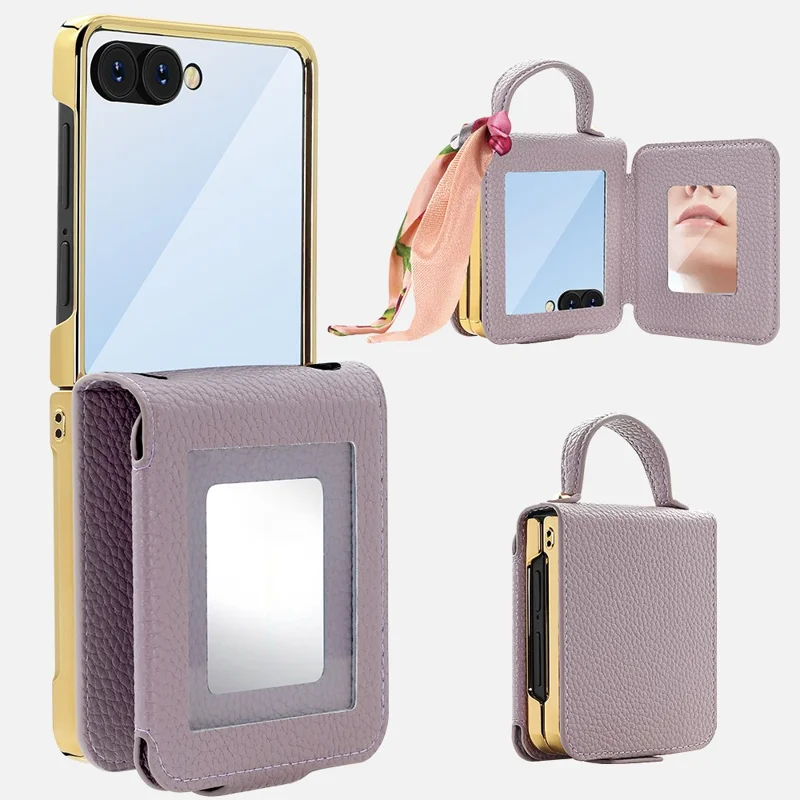 Funda para Samsung Galaxy Z Flip7 5G de Cuero PU + PC con Espejo - Morado