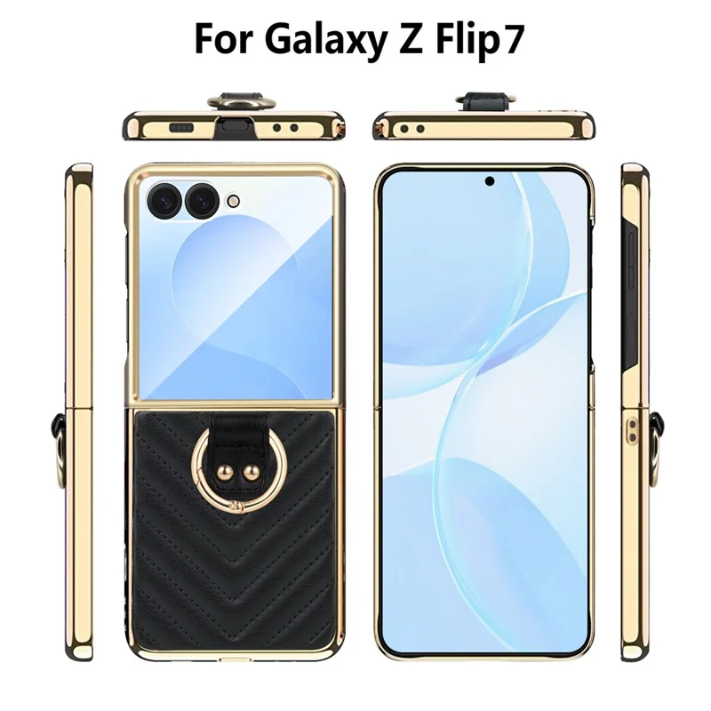Für Samsung Galaxy Z Flip7 5G Hülle V-Förmiges Muster Ständer PC Handyhülle - Schwarz