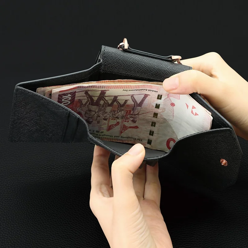 Für Samsung Galaxy Z Flip7 5G Wallet Hülle PU + PC Stoßfeste Handyhülle mit Handgelenkband - Schwarz