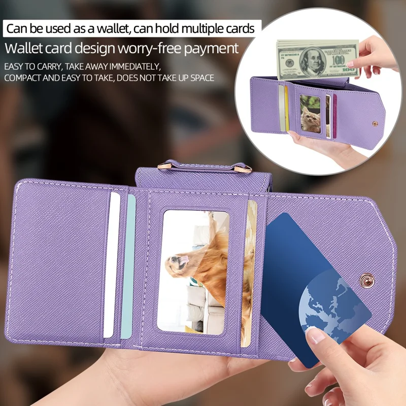 Cover a portafoglio per Samsung Galaxy Z Flip7 5G in PU + PC antiurto con cinturino da polso - Viola