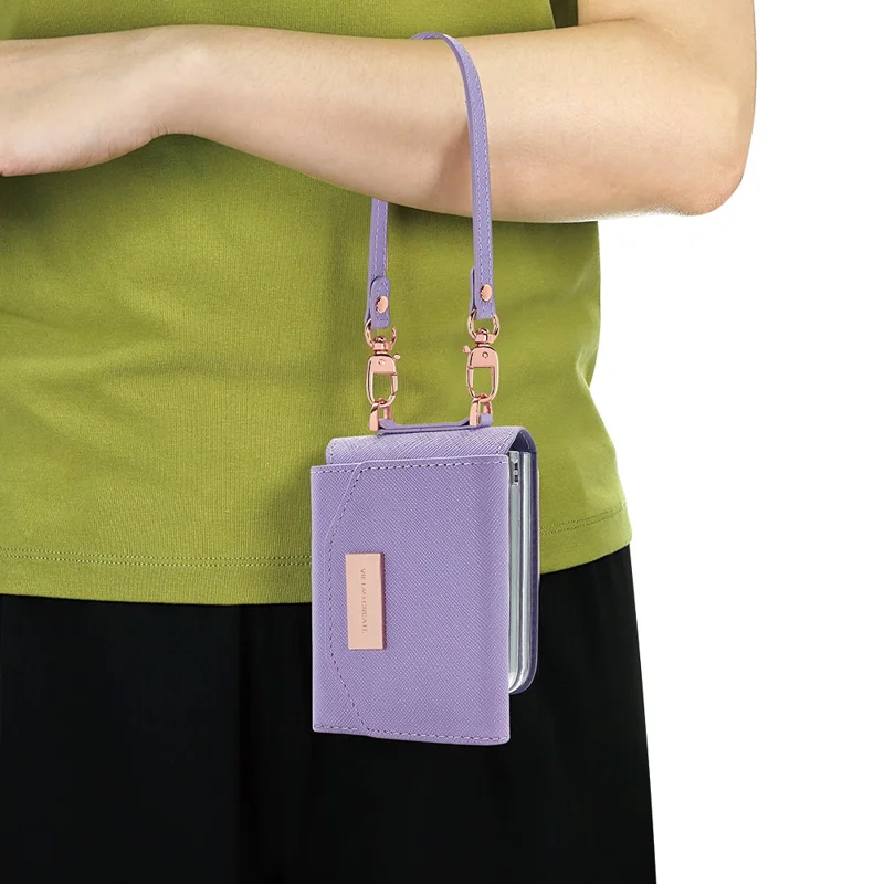 Cover a portafoglio per Samsung Galaxy Z Flip7 5G in PU + PC antiurto con cinturino da polso - Viola