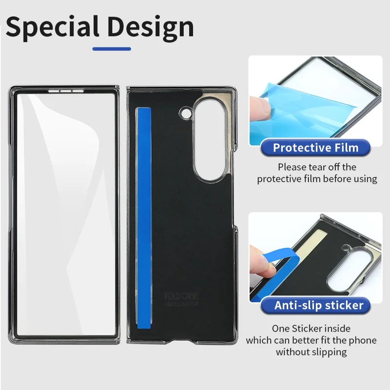 Étui pour Samsung Galaxy Z Fold6 5G Motif Léopard en Cuir PU et PC avec Film de Verre Trempé / Support de Bague - Noir
