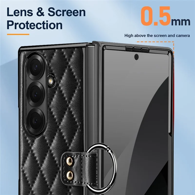 Funda para Samsung Galaxy Z Fold7 5G con Diseño de Rejilla de Rombos y Película de Vidrio Templado - Negro