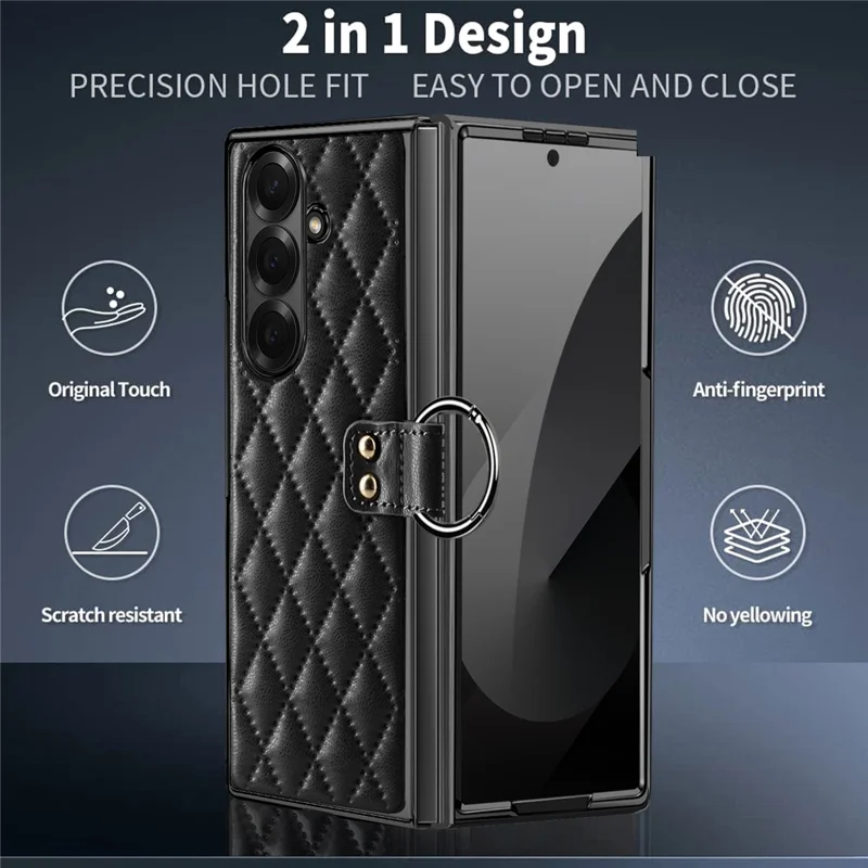 Funda para Samsung Galaxy Z Fold7 5G con Diseño de Rejilla de Rombos y Película de Vidrio Templado - Negro