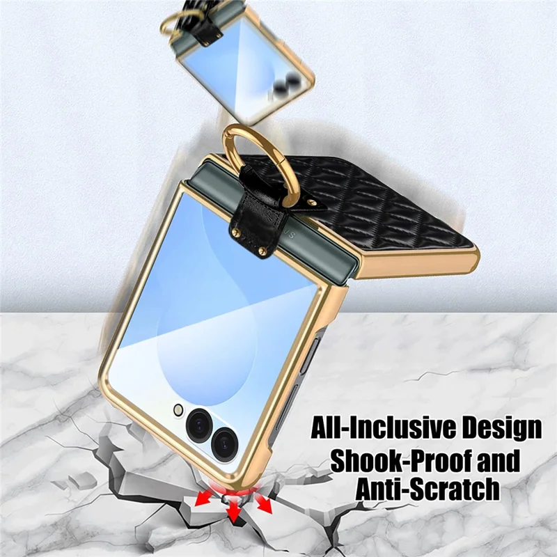 Für Samsung Galaxy Z Flip7 5G Hülle Rautengitter Handyhülle mit Panzerglas - Schwarzgrün