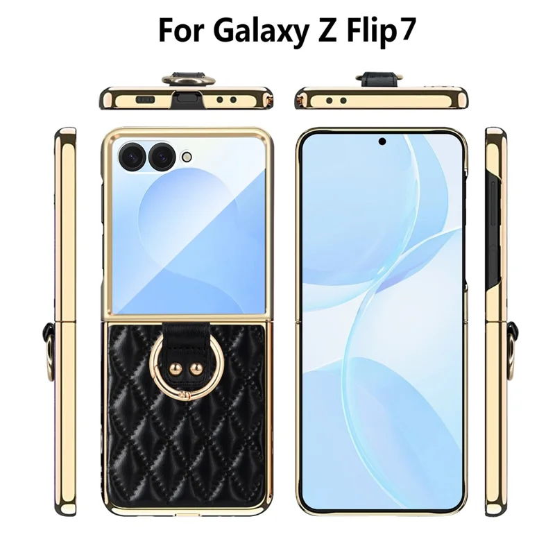 Für Samsung Galaxy Z Flip7 5G Hülle Rautengitter Handyhülle mit Panzerglas - Schwarzgrün