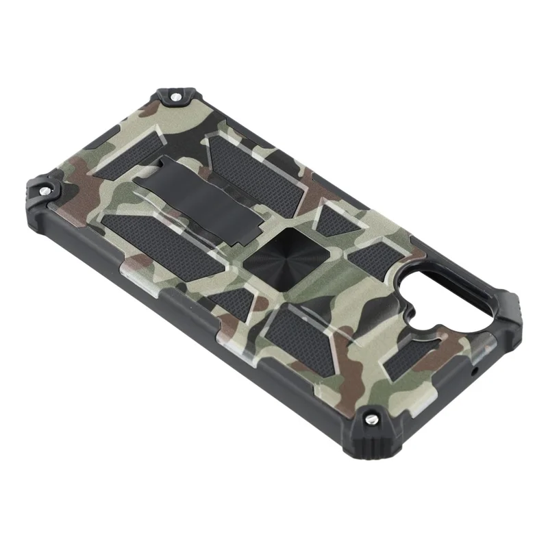 Capa para Samsung Galaxy A05 4G com Suporte, PC+TPU Camuflagem Militar de Alta Resistência - Verde Exército