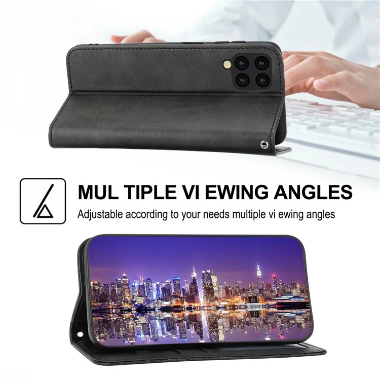 Imprinted Rhombus Pattern Phone Case For Samsung Galaxy A12, Calf Texture PU Leather Drop-proof Phone Cover Wallet Stand with Strap - Black