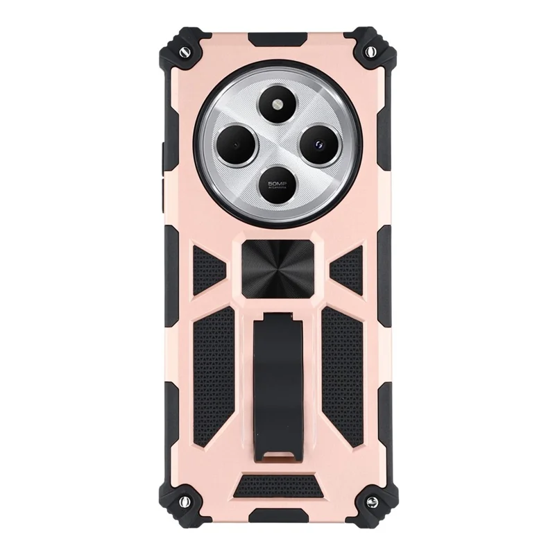 Custodia per telefono per Xiaomi Redmi 14C 4G/14R 5G/Poco C75 4G Supporto di protezione da caduta Copertura posteriore in PC + TPU - Oro rosa
