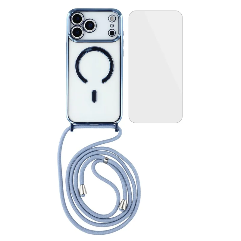 Per iPhone 17 Pro Max Custodia magnetica Bordo elettrolitico Custodia in TPU con pellicola per schermo / Tracolla - Blu