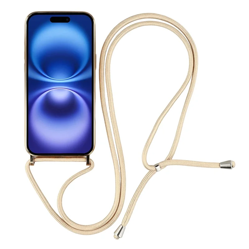 For iPhone 17 Case Compatible with MagSafe Electroplating Edge TPU Phone Cover with Screen Film / Shoulder Strap - Gold