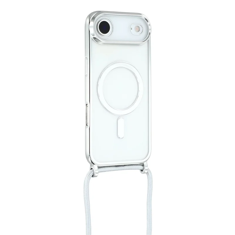 Étui magnétique pour iPhone 17 avec bordure électroplaquée Coque de téléphone TPU avec film d'écran / Sangle d'épaule - Argent