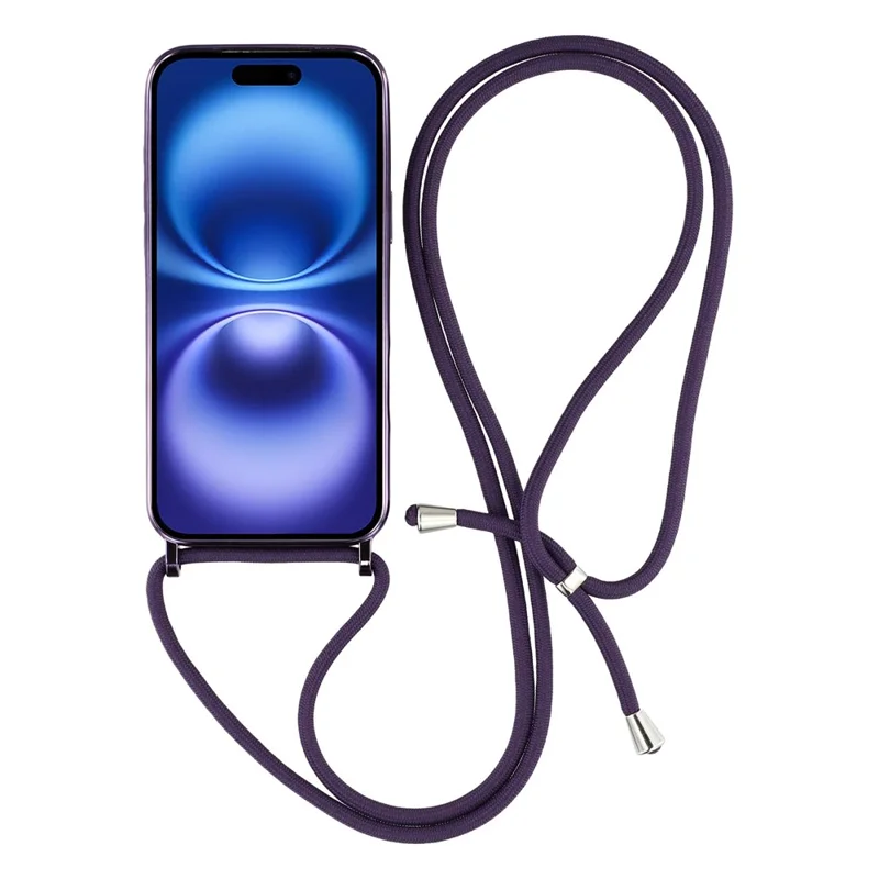For iPhone 17 Case Compatible with MagSafe Electroplating Edge TPU Phone Cover with Shoulder Strap - Purple