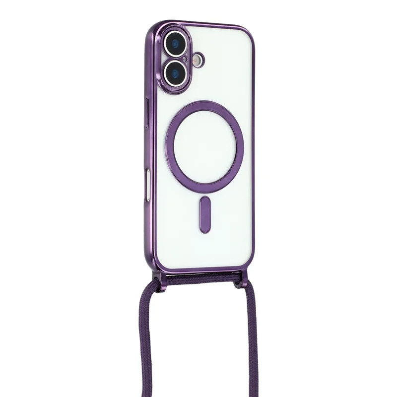 For iPhone 17 Case Compatible with MagSafe Electroplating Edge TPU Phone Cover with Shoulder Strap - Purple