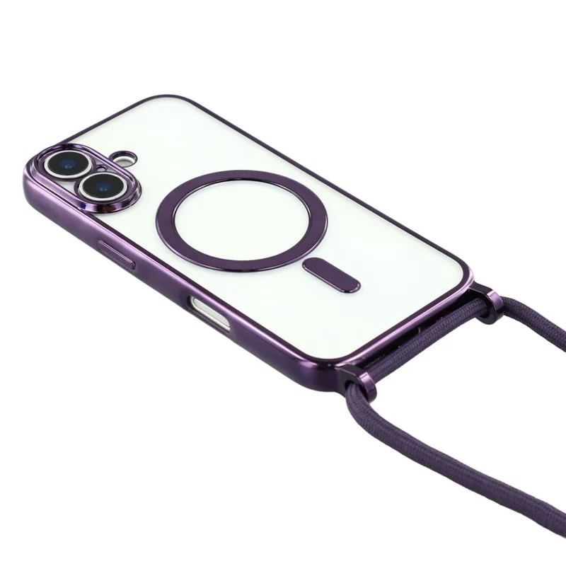 For iPhone 17 Case Compatible with MagSafe Electroplating Edge TPU Phone Cover with Shoulder Strap - Purple