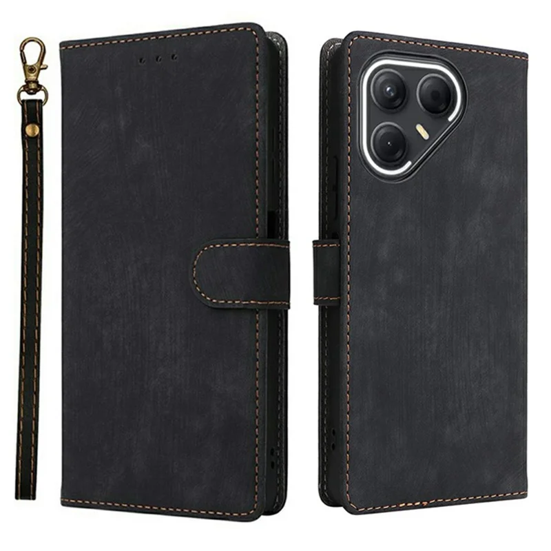 For TECNO Pova 7 5G LJ7 Case Wallet RFID Blocking PU Leather Phone Cover Stand with Strap - Black