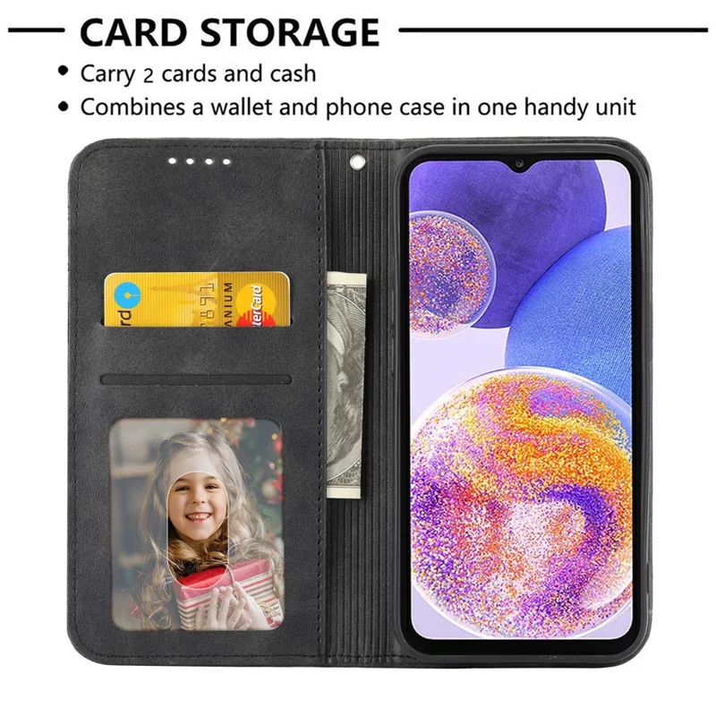 For Samsung Galaxy A32 5G / M32 5G Shockproof Calf Texture Wallet Stand Phone Case PU Leather Imprinted Rhombus Pattern Protective Phone Cover with Strap - Black