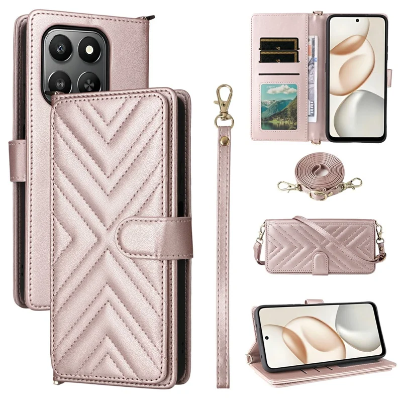 Funda Inteligente For Honor 400 con Correa para Hombro / Muñeca, Cubierta de Cuero para Teléfono con Soporte y Cartera - Rosa