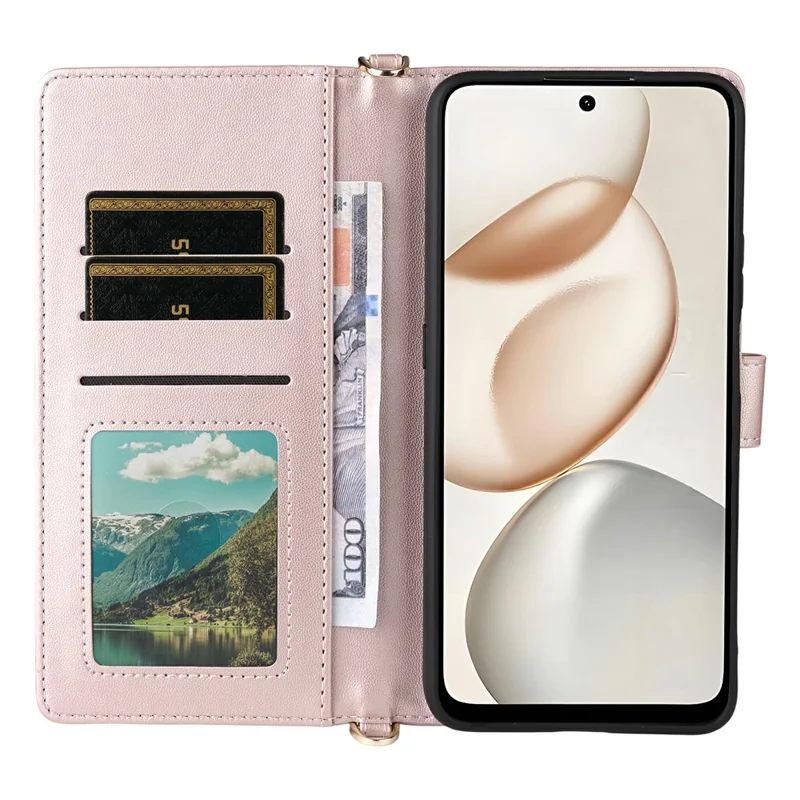 Funda Inteligente For Honor 400 con Correa para Hombro / Muñeca, Cubierta de Cuero para Teléfono con Soporte y Cartera - Rosa