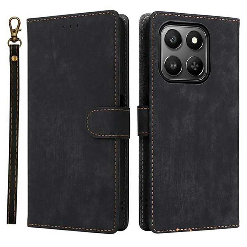 For Honor 400 Smart Case Wallet RFID-Blockierung PU-Leder Handyhülle Ständer mit Gurt - Schwarz