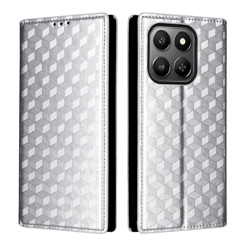 For Honor 400 Smart Case Wallet Rhombus Imprinted Ledertasche für Mobiltelefon - Silber