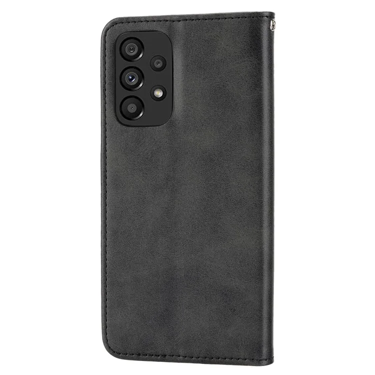 Anti-drop Calf Texture Phone Case  For Samsung Galaxy A52 4G / 5G / A52s 5G PU Leather Imprinted Rhombus Pattern Cell Phone Cover Wallet Stand with Strap - Black
