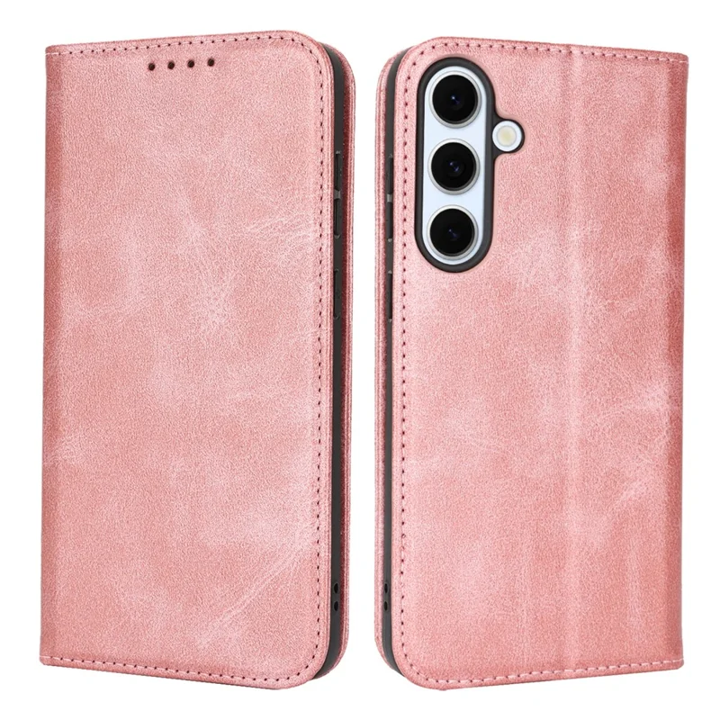 Funda para Samsung Galaxy S25 FE de Cuero PU con Textura de Piel de Ternero, Cierre Magnético y Cubierta para Smartphone - Oro Rosa