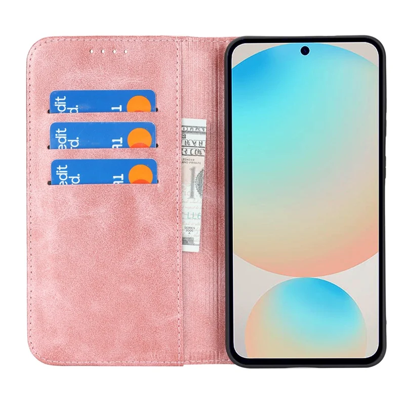 Funda para Samsung Galaxy S25 FE de Cuero PU con Textura de Piel de Ternero, Cierre Magnético y Cubierta para Smartphone - Oro Rosa