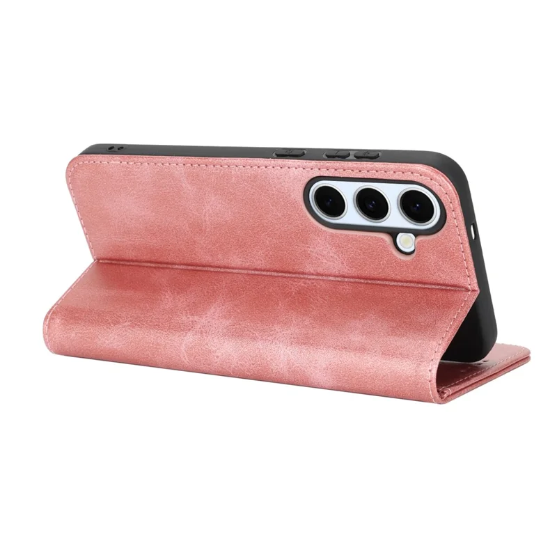 Funda para Samsung Galaxy S25 FE de Cuero PU con Textura de Piel de Ternero, Cierre Magnético y Cubierta para Smartphone - Oro Rosa