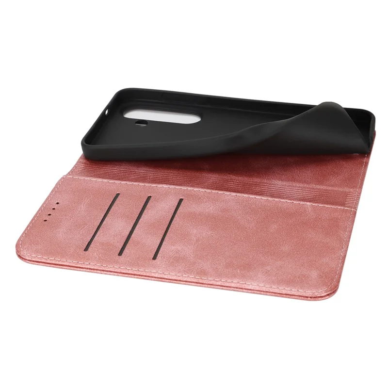 Funda para Samsung Galaxy S25 FE de Cuero PU con Textura de Piel de Ternero, Cierre Magnético y Cubierta para Smartphone - Oro Rosa
